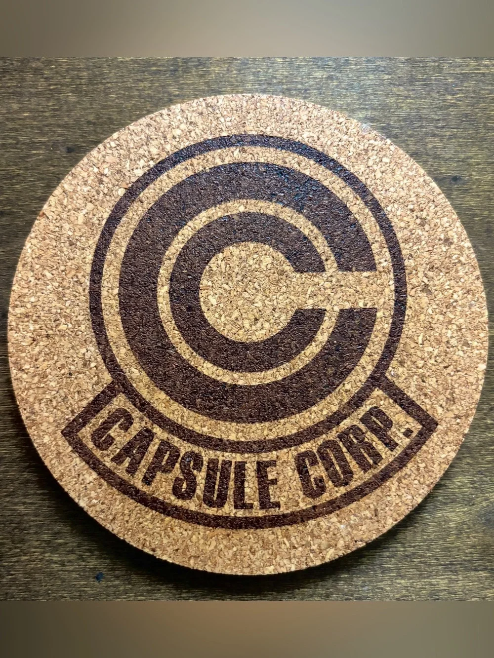 Dragon Ball Z Capsule Corp Logo Laser Engraved Cork Coaster